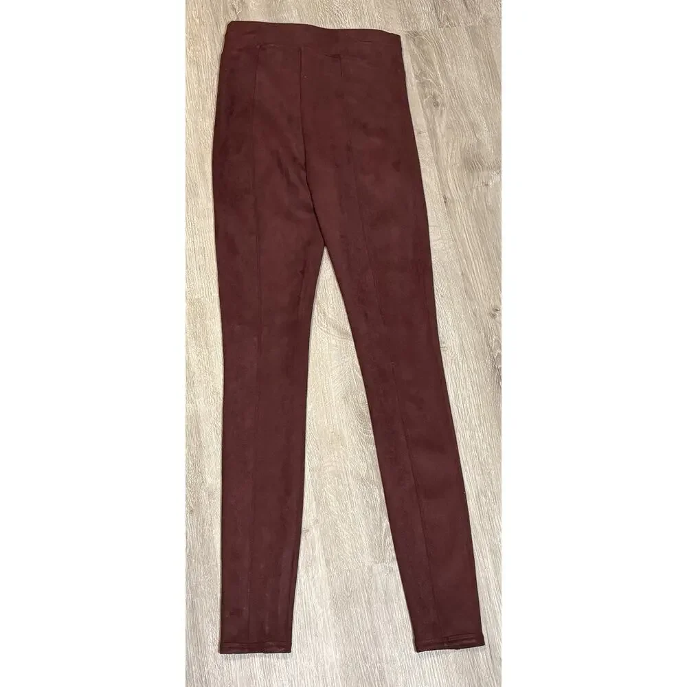 SPANX FAUX SUEDE Womens Sz‎ XS Maroon Pull On Stretch Leggings